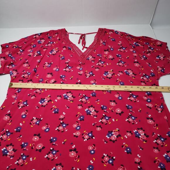 Lane Bryant Top Womens 18/20 Pink Floral V-Neck Flutter Sleeve Preppy Eyelet - Picture 4 of 16